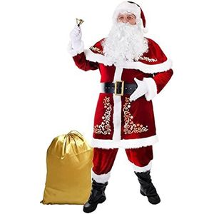 Kerstman Kostuum voor Mannen, 12 Stuks Volwassenen Pluche Kerstman Pak Kerst Pluche Fancy Dress Kerstfeest Cosplay Outfit A,XXXXXXL