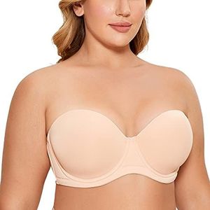 Delimira Dames Onderdraad Contour Multiway Volledige Dekking Strapless BH Plus Size Crème Perzik 100D