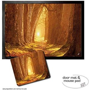 1art1 Bossen, Magic Light, Forest Path In Autumn Deurmat (70x50 cm) + Muismat (23x19 cm) Cadeauset