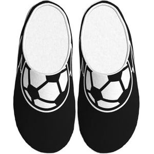 EdWal I Love Voetbal Print Winter Warme Slippers Indoor Anti-slip Pluche Slippers Ontspannen Thuis voor Vrouwen Mannen, Zwart, 37.5 EU