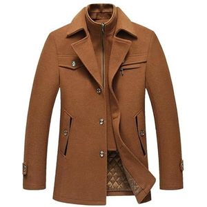 Heren Peacoat Met Afneembare Kraag Wolloen Jack Enkele Rij Knopen Stijlvolle Effen Casual Overjas (Color : Camel, Size : Men-3XL)