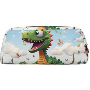 DEHIWI Cartoon Dinosaurus Potlood Pen Case Waterdichte Lederen Potlood Pouch Reizen Comestic Tas Opbergtas Pen Houder Voor Werk Kantoor Make-up, Goud, Eén maat