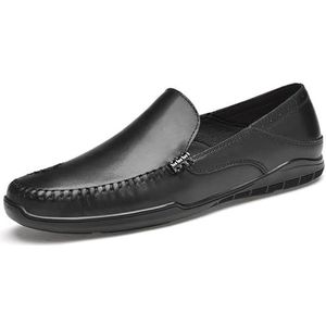 Loafers for heren Leren effen kleur Loafers Stiksels Details Antislip Flexibel Lichtgewicht Wandelmode Instapper (Color : Black, Size : 40 EU)