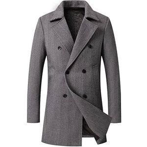 Heren Wollen Mixed Trentch Double-Breasted Winter Warm Peacoat Middellange Winddichte Overjas (Color : Gray, Maat : Heren-S)