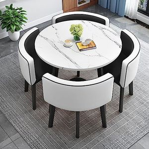 FZDZ Keuken ontbijt bar tafel en stoel set, eetkamer ronde tafel zachte rugleuning stoel moderne stijl meubels koffie keuken, ruimtebesparende meubels kantoor conferentie tafels (kleur: zwart en wit)
