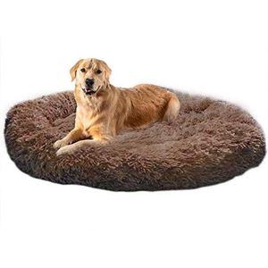 Pluche huisdier kalmerend bed, XL grote donut knuffelnest, XXL warm imitatiebont hond kat bed kussen voor middelgrote grote extra grote hond, machine wasbaar-120cm