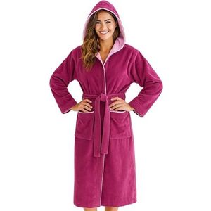 Morgenstern dames luxe badjas met capuchon velour van puur katoen roze S