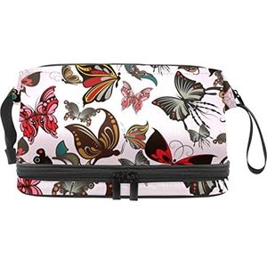 Grote capaciteit reizen cosmetische tas,Vlinder Roze,Make-up tas,Waterdichte make-up tas Organizer, Meerkleurig, 27x15x14 cm/10.6x5.9x5.5 in