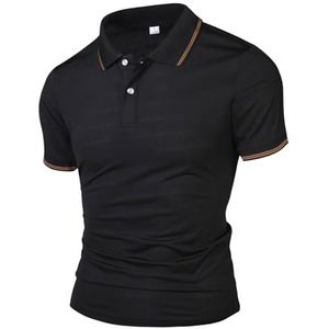 Heren Poloshirt Zomer Ijszijde Korte Mouwen Golfshirts Mesh Ademend Elastisch Snel Drogend Sport T-shirt(Black,XXX-Large)