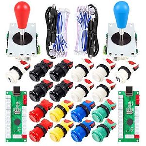EG STARTS 2 Speler Arcade Joystick DIY Onderdelen 2X USB Encoder + 2X Ellips Ovale Joystick Handvat + 18x Amerikaanse Stijl Arcade Knoppen voor PC, MAME, Raspberry Pi, Windows Systeem (Gemengde Kleuren)