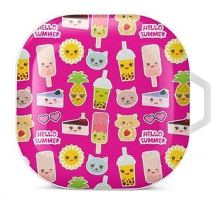 Kawaii zomer schattig gezicht oordopjes hoesje compatibel met Samsung hard shell beschermhoes wit stijl