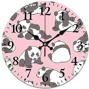 Panda Roze Patroon Wandklok, Stille, niet-tikkende batterij bediend, gemakkelijk te lezen klok voor thuiskantoor woonkamer decoratie