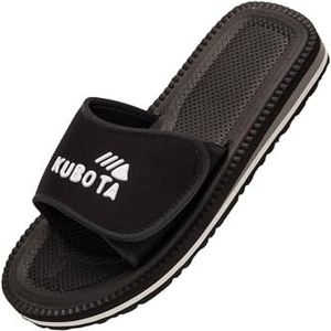 Kubota Badslippers met Klittenbandsluiting - Badslippers Dames - Slippers zomer voor strand - Schoenen voor douche en sauna - zwart - 37