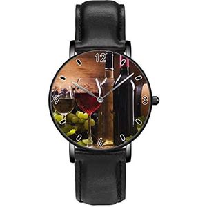 Wijn Druiven Houten Horloges Persoonlijkheid Business Casual Horloges Mannen Vrouwen Quartz Analoge Horloges, Zwart