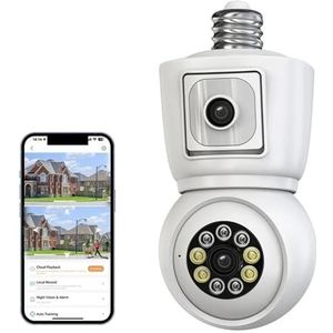 Bewakingscamera, 4K 6MP E27 Lamp Camera Dual Lens Dual Screen Auto Tracking Tweeweg Audio Kleur Nachtzicht Outdoor Survalance Camera(Camera Add 64G)