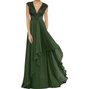 Dames chiffon moeder van de bruid jurk plooien Avond Prom jurken Cocktail Jurken Plus Size, Donkergroen, 32