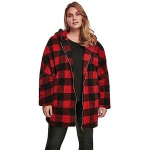 Urban Classics Oversized geruite winterjas voor dames, sherpa-jas met capuchon, houthakkersruitpatroon, maat XS tot 5XL, veelkleurig (Firered/Blk 01440), XS