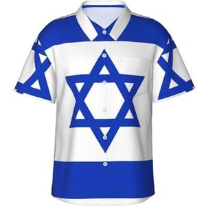 Klassiek Hawaïaans overhemd met Israëlische vlag voor mannen, button-down, tropische shirts, casual strandkleding, Zwart, XXL