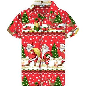 Funky Hawaiiaans Overhemd, Kerstmis, Korte Mouw, Christmas Border Print, Rood, 5XL