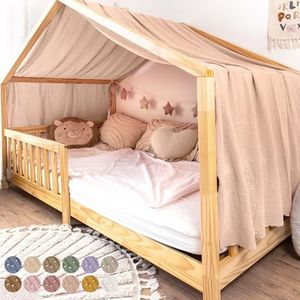 lilimaus Hemelbedgordijn voor huisvormig bed, van mousseline van 100% katoen, handgemaakt, decoratief, voor kinderen, meisjes en jongens, roze, beige