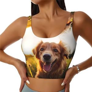 GFXEDSAH Yoga-beha's met hondenprint, trainingstop met ingebouwde beha, stijlvol racerback ontwerp met gewatteerd comfort, Zwart, S