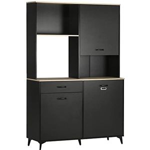 HOMCOM Keukendressoir, keukenkast, dressoir, eetkamer, 3 open nissen, 3 kasten met deur en 1 lade, 119 x 41 x 180 cm, zwart