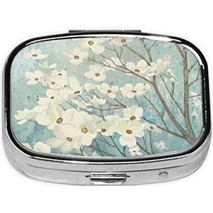 Mini vierkante pillendoos, medicijnorganizer, lentebloembloesem, draagbare EHBO-doos, reispillendoos met 2 vakken, kleine pillendoos voor zak of portemonnee