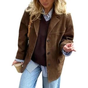 Dames bruin suède jasje Faux Suède blazerjas Vintage esthetiek Oversized bovenkleding(Brown2,XL)