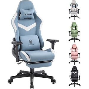 Dowinx Bureaustoel, gamingstoel, stof, ergonomische gamingstoel, massagestoel met voetensteun, hoofdsteun, lendenkussen, gamingstoel, draaistoel (hemelsblauw)