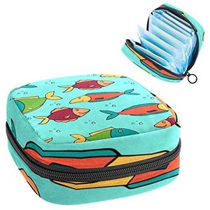 Maandverband Opbergtas,Draagbare maandverband Opbergzak,Vis Blauw, Meerkleurig, 4.7x6.6x6.6 in/12x17x17 cm