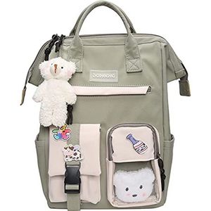 Kawaii Rugzak met Plushie Accessoires Leuke Esthetische Casual Daypacks Tas voor Meisjes Tieners Laptop College Werk Boekentas, Groen, L