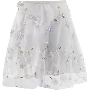 UBOHUZ Vrouwen Dans Borduurwerk Rokken Bloem Korte Lace-up Dansen Rok Volwassen Ballet Cover voor Vrouwen, Grijs, M height 155-165cm