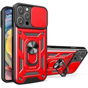 MFAOSHI Schokbestendig hoesje voor iPhone 16 Pro Max/16 Pro/16 Plus/16, slanke magnetische rotatie metalen standaardhoes met schuifcamerabescherming, rood, 16 ProMax