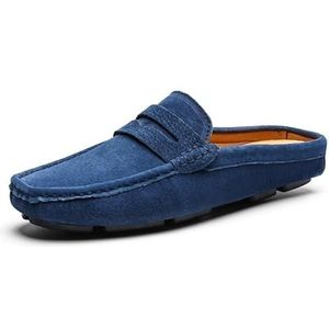 Herenloafers Nubuck lederen muilezelpantoffels Sandalen Penny Loafers Backless-bestendig Lichtgewicht antislip Mode Outdoor Slip-on (Color : Blue, Size : 40 EU)