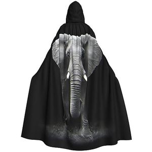 OPSREY 3D Grijs Olifant Gedrukt Volwassen Hooded Poncho Volledige Lengte Mantel Gewaad Party Decoratie Accessoires