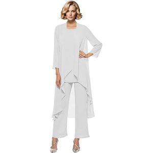 Dames - Broekpak - Lichtblauw - 3 Stuks - Chiffon - Voor Bruiloft Moeder