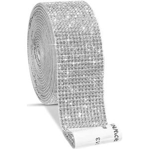 Strass strips strass linten zelfklevende strips diamant rol tape bling wrap stickers voor ambachten decoratie (kleur: zilver 1 yard, maat: 0,9 cm)