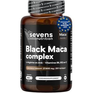 Maca Complex 27 600 mg Hoge Dosis - 180 Capsules - Peruaanse Maca Zwart 20:1 Extract Met L-Arginine, Zink En Vitaminen B6, B12 En C - Capsules Voor Energie En Vitaliteit – Veganistisch - Sevens