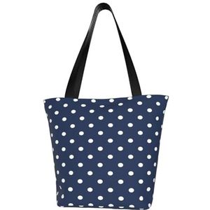 Schoudertas, canvas draagtas grote tas vrouwen casual handtas herbruikbare boodschappentassen, print witte stippen marineblauw, zoals afgebeeld, Eén maat