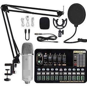 Geluidskaartset, Condensatormicrofoonbundel Geluidskaartset met verstelbare microfoonophanging Schaararm Professionele studio draadloze karaokemicrofoon(White WXH1000 Suit)