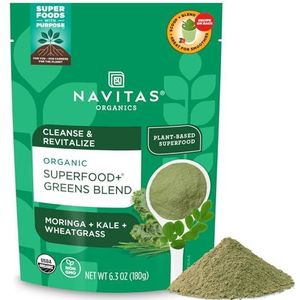 Navitas Organics Superfood+ Greens Blend voor Detox Ondersteuning (Moringa + Boerenkool + Tarwegras), 6 oz zak, 30 porties - biologisch, niet-GMO, veganistisch, glutenvrij, Keto & Paleo.