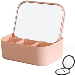 Reismake-Uptas Met Spiegel, Desktop Make-Upspiegel Opbergdoos, Draagbare Organizer Make-Uptas Voor Dames Schoonheidstools