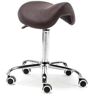 JAVPTAV Zadelstoel, zadelstoel tandartspraktijk zadel ergonomische kruk, draaibare verstelbare rolstoel met wielen, PU lederen salonzitting voor tatoeage/schoonheid/wimper/massage (rood)