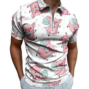 Leuke Cartoon Varkens Mannen Polo Shirt Rits T-shirts Casual Korte Mouw Golf Top Classic Fit Tennis Tee