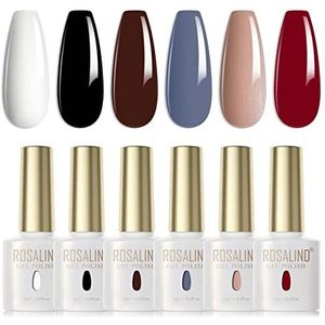 ROSALIND UV Nagellak Set 6 Kleuren Wit Zwart Rood Naakt Grijs Bruin Gel Nagellak Set Kleur Gel voor Nagels Soak Off UV Nagel Polish Voor UV Lamp Salon Design Kit 6ml