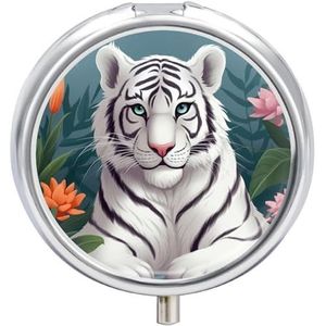 Leuke Witte Tijger Pillendoos Mini Pil Case Pocket Pil Case voor Mannen Reizen Pillendoos Leuke Pil Organizer 3 Compartiment Geneeskunde Pil Organizer Pil Container Pil Houder