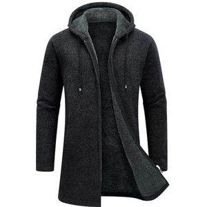 KUDORO Heren Gebreid Vest Dikke Hooded Trui Jumper Volledige Voorkant Rits Warmte Winter Fleece Jas Lange Mouw Halflange Causale Truien voor Mannen, Donkergrijs, M