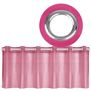 -Bistrogordijn met ogen, transparant, effen, vitrage, in vele kleuren verkrijgbaar (roze-fuchsia)