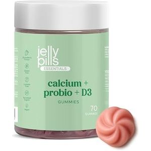 Jelly Pills Calcium 240 mg met Probiotica & Vitamines D3 + K2 – 70 Vegan Gummies – Zonder Toegevoegde Suikers – Aardbeiensmaak – Voor Botten, Tanden & Spijsvertering
