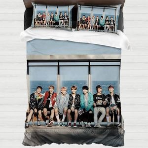 XYOK BTS K-Pop Kinderbeddengoed, microvezel, beddengoedset, kussensloop, slaapkamer, decoratief 3-delig, meisjes, geschenken (BTS, 135 x 200 cm)